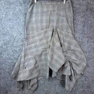 Hanna for La Journee Skirt Women 4 Gray Plaid Asymmetric Hem Ruched 90s Academia